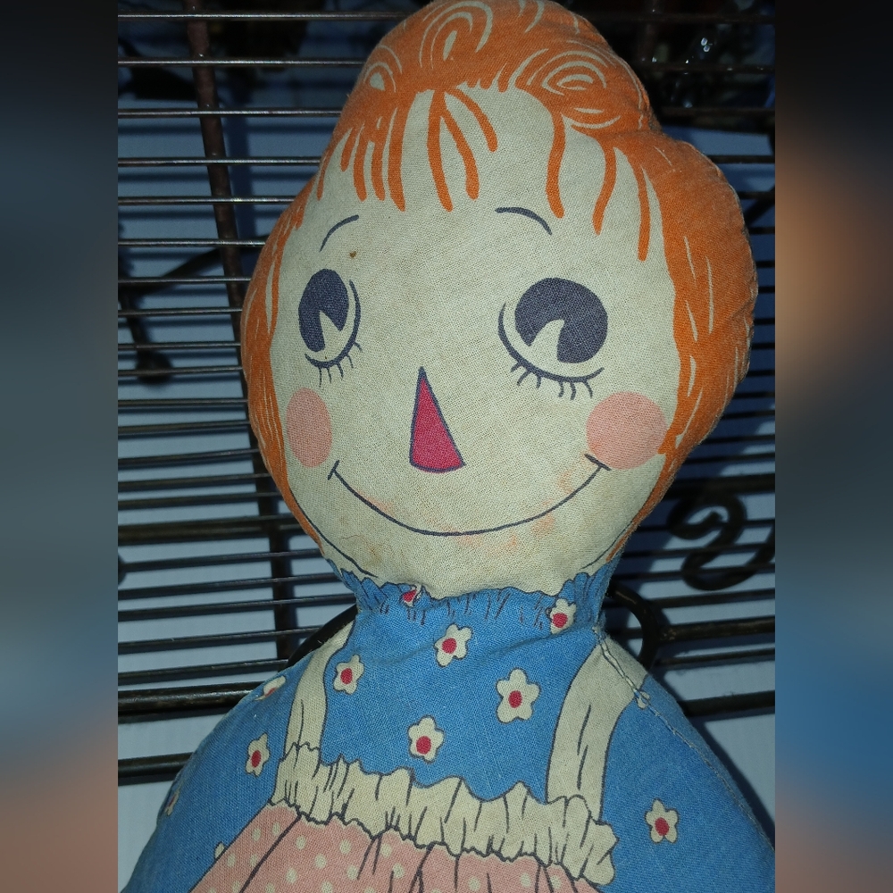 Vintage Sew Stuffed Raggedy Ann Doll Pillow